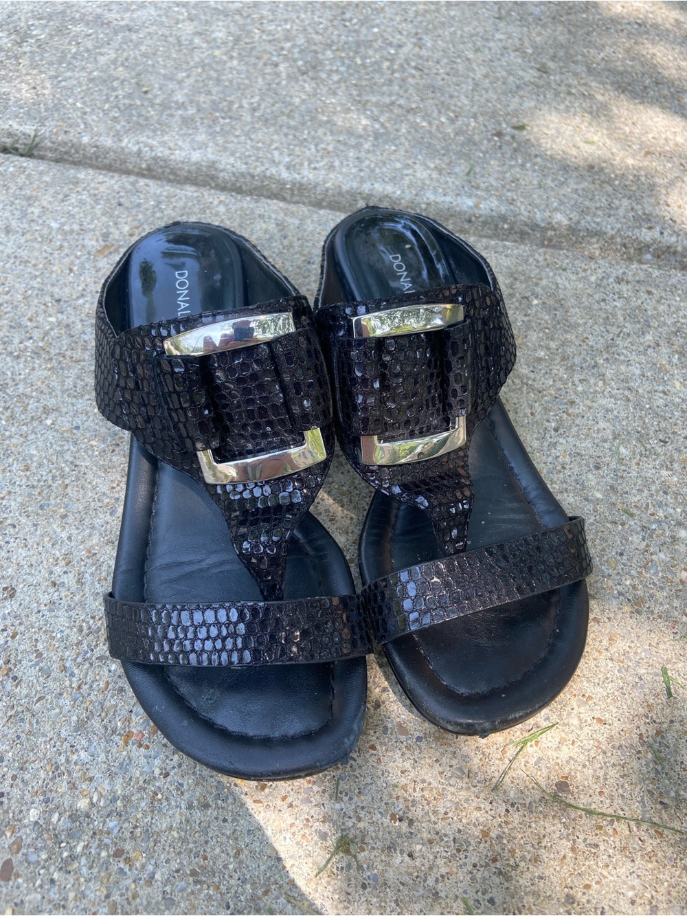 Donald J. Pliner Black Snake-Embossed Slide Sandals with chunky hardware buckle